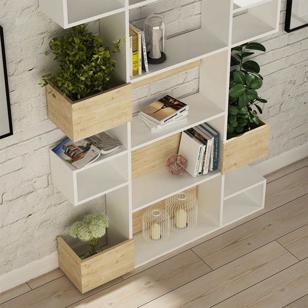 Βιβλιοθήκη Niho Megapap χρώμα λευκό - sapphire oak 120x25,3x171εκ.