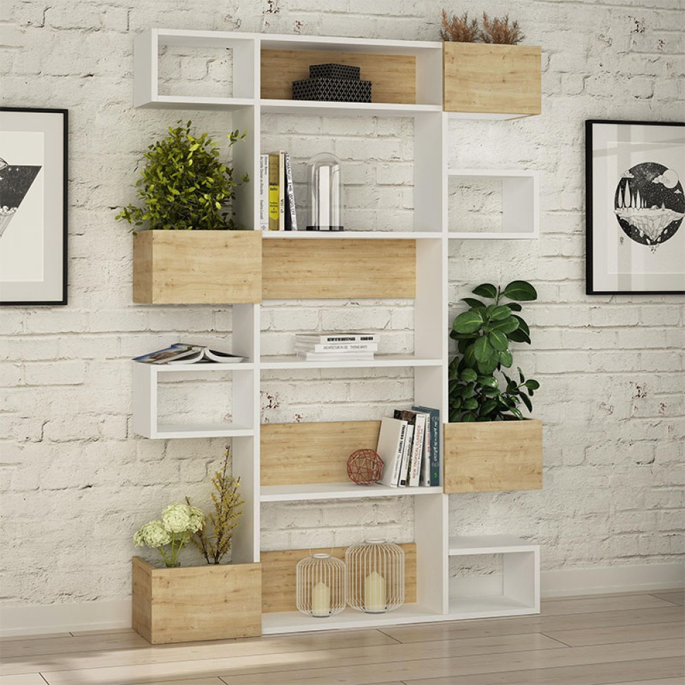 Βιβλιοθήκη Niho Megapap χρώμα λευκό - sapphire oak 120x25,3x171εκ.