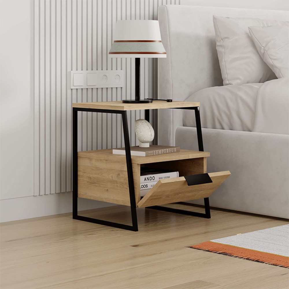 Κομοδίνο Pal Megapap χρώμα sapphire oak 45x40x50εκ.