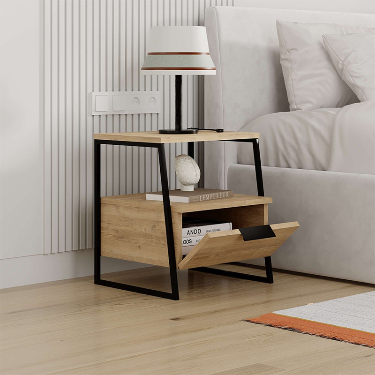 Κομοδίνο Pal Megapap χρώμα sapphire oak 45x40x50εκ.
