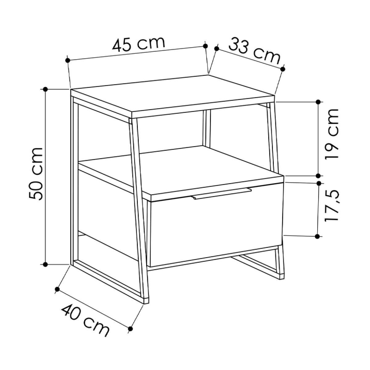 Κομοδίνο Pal Megapap χρώμα sapphire oak 45x40x50εκ.