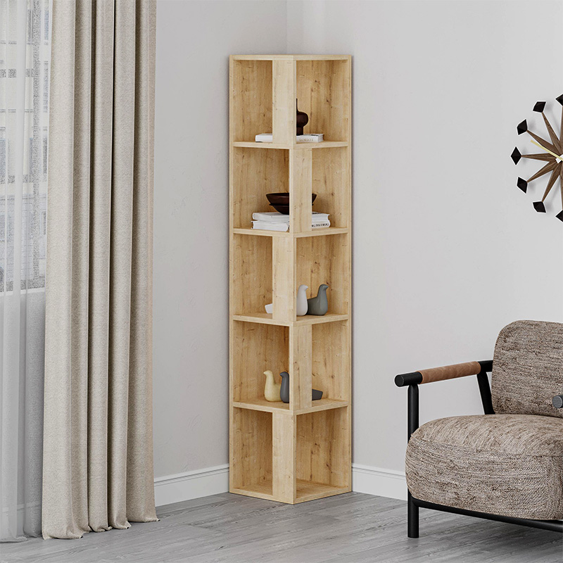 Βιβλιοθήκη γωνιακή Piano Megapap χρώμα sapphire oak 31,4x31,4x158,9εκ.