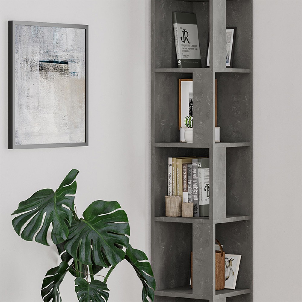 Βιβλιοθήκη γωνιακή Piano Megapap χρώμα γκρι ρετρό 31,4x31,4x158,9εκ.