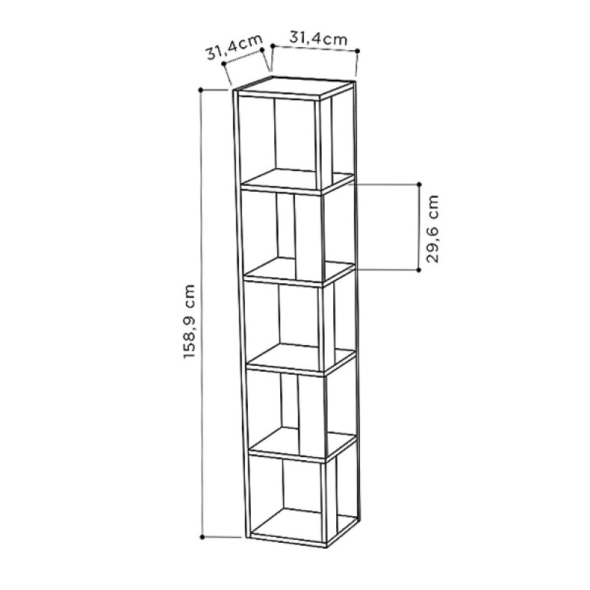 Βιβλιοθήκη γωνιακή Piano Megapap χρώμα γκρι ρετρό 31,4x31,4x158,9εκ.