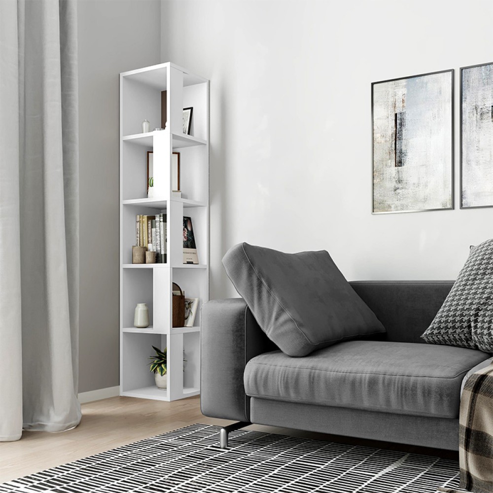 Βιβλιοθήκη γωνιακή Piano Megapap χρώμα λευκό 31,4x31,4x158,9εκ.
