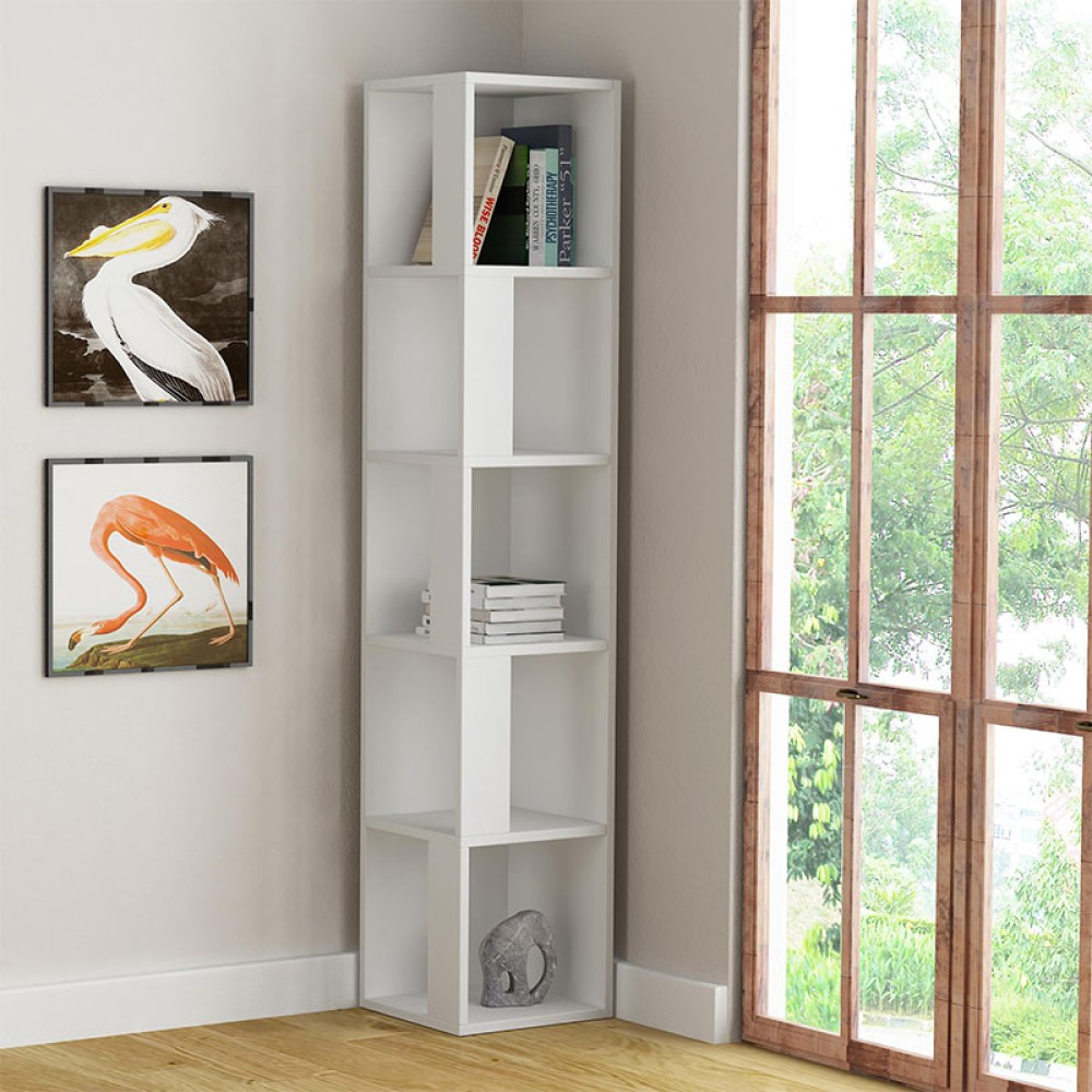 Βιβλιοθήκη γωνιακή Piano Megapap χρώμα λευκό 31,4x31,4x158,9εκ.