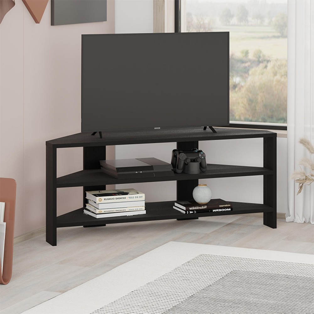 Έπιπλο τηλεόρασης γωνιακό Thales Megapap χρώμα black wood 110x36x45εκ.
