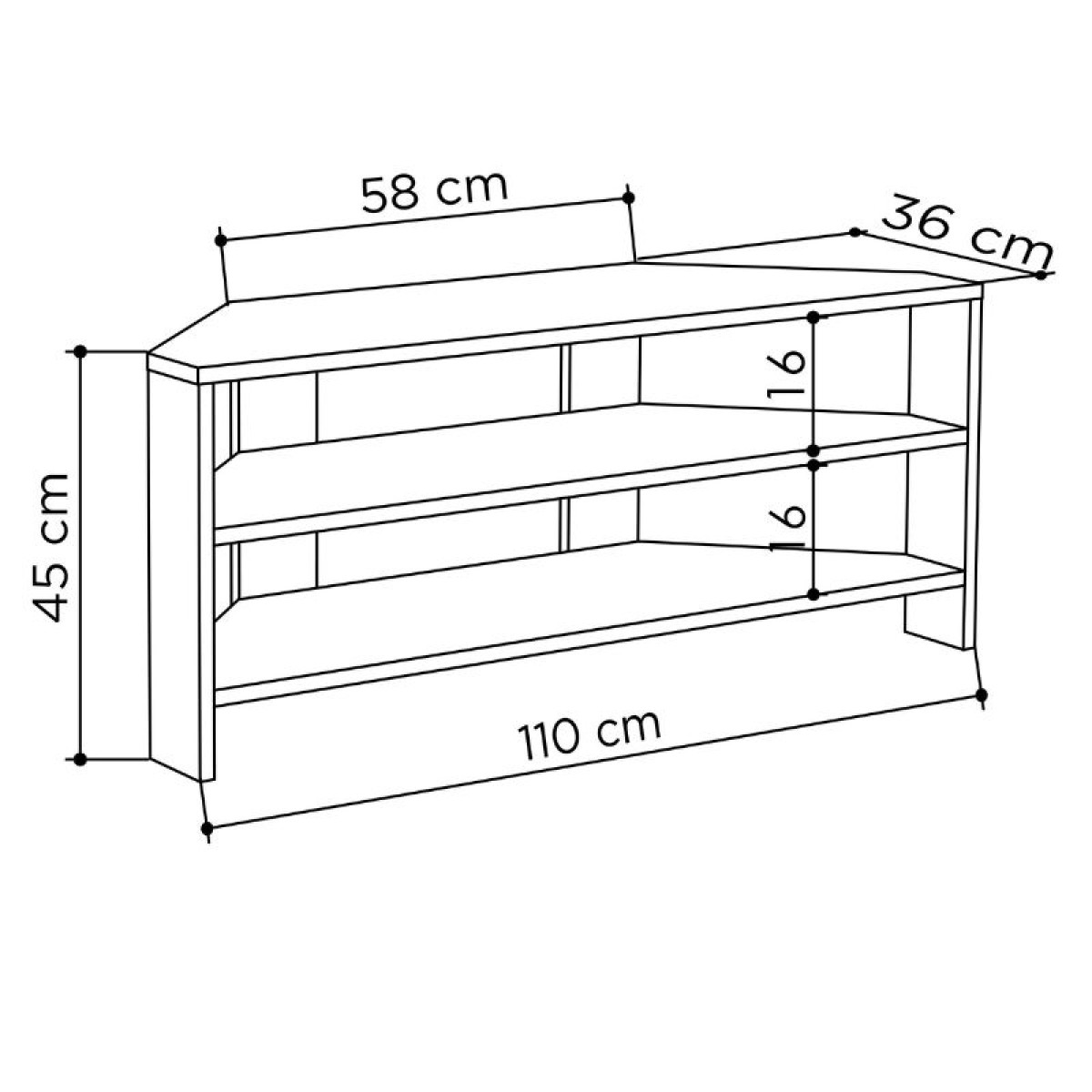 Έπιπλο τηλεόρασης γωνιακό Thales Megapap χρώμα black wood 110x36x45εκ.