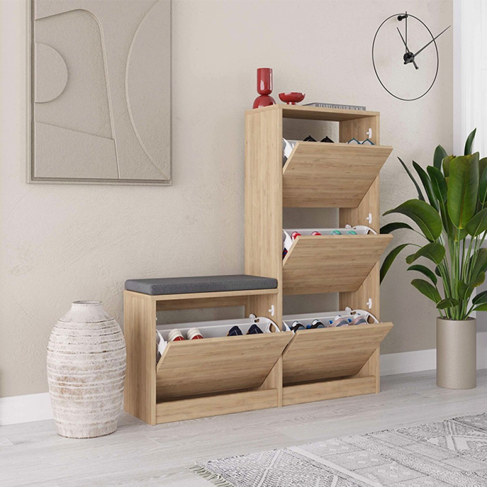Παπουτσοθήκη Dude Megapap χρώμα sapphire oak 104,8x26x118,5εκ.