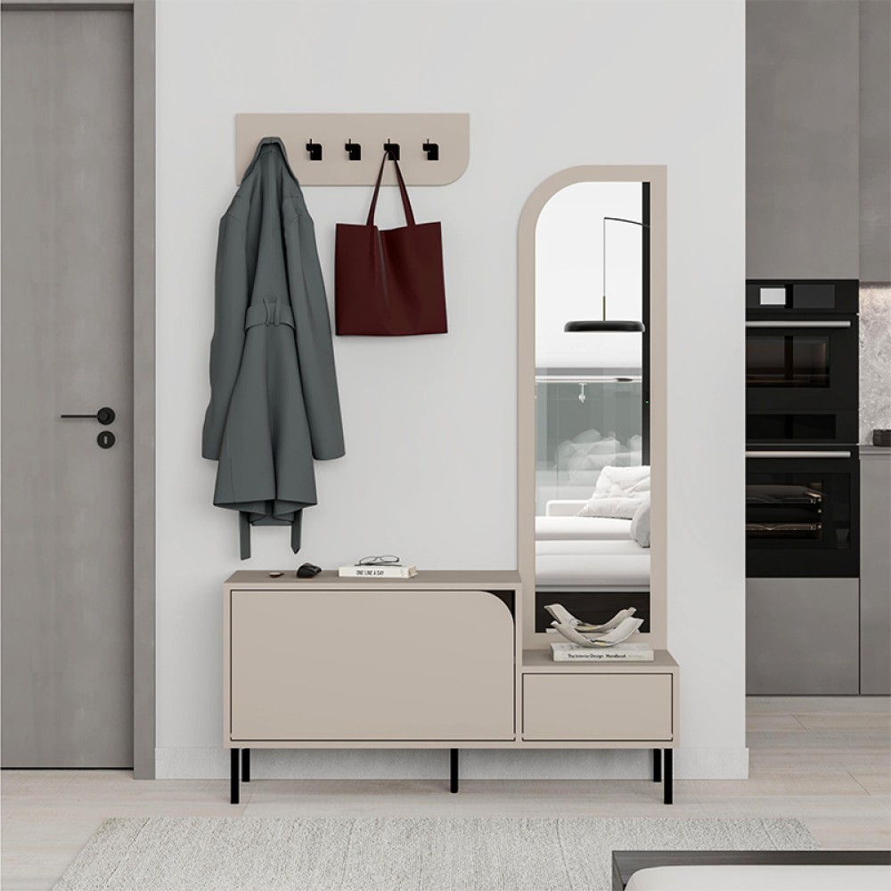 Έπιπλο εισόδου Mila Megapap με κρεμάστρα χρώμα sandstone120x37x171,6εκ.