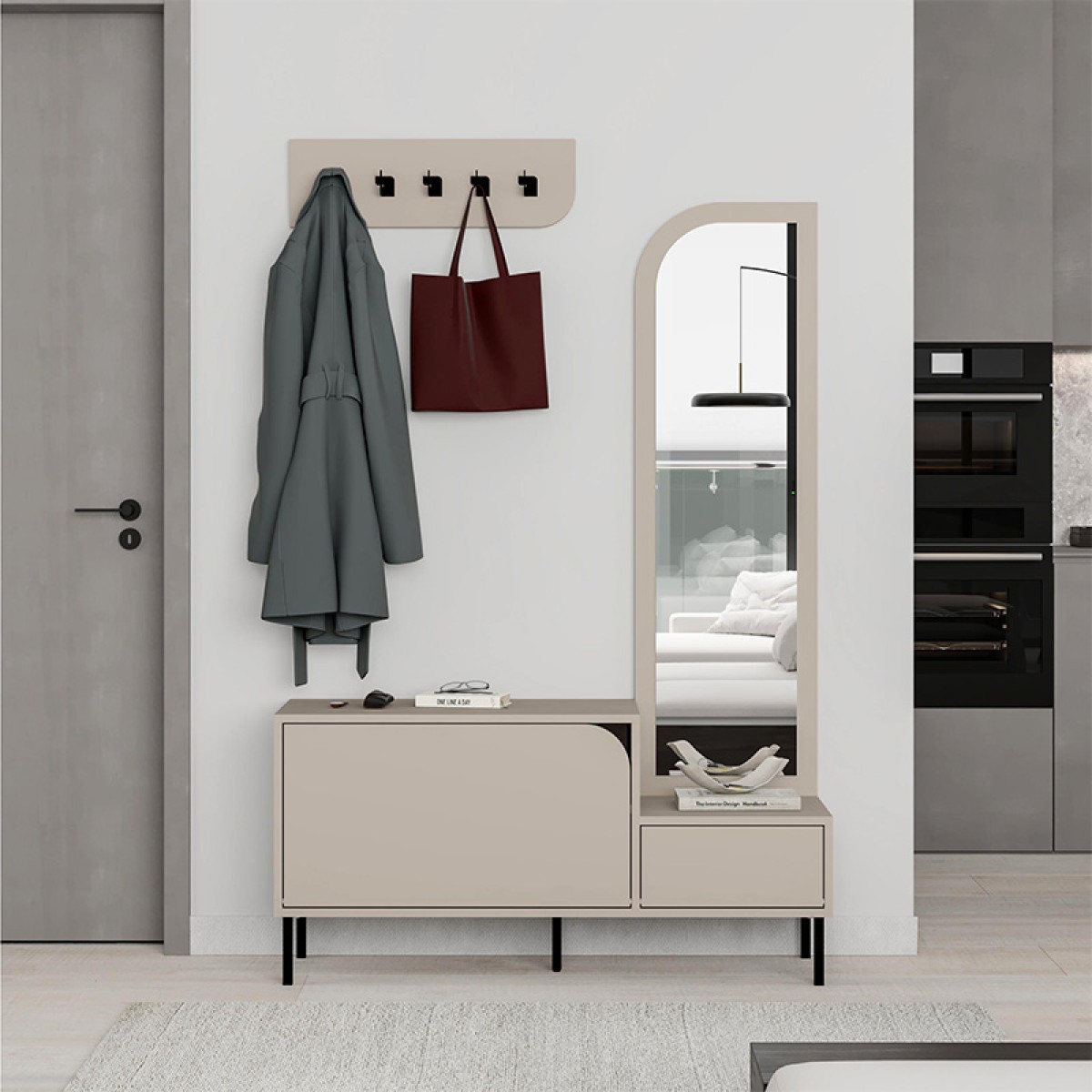 Έπιπλο εισόδου Mila Megapap με κρεμάστρα χρώμα sandstone120x37x171,6εκ.