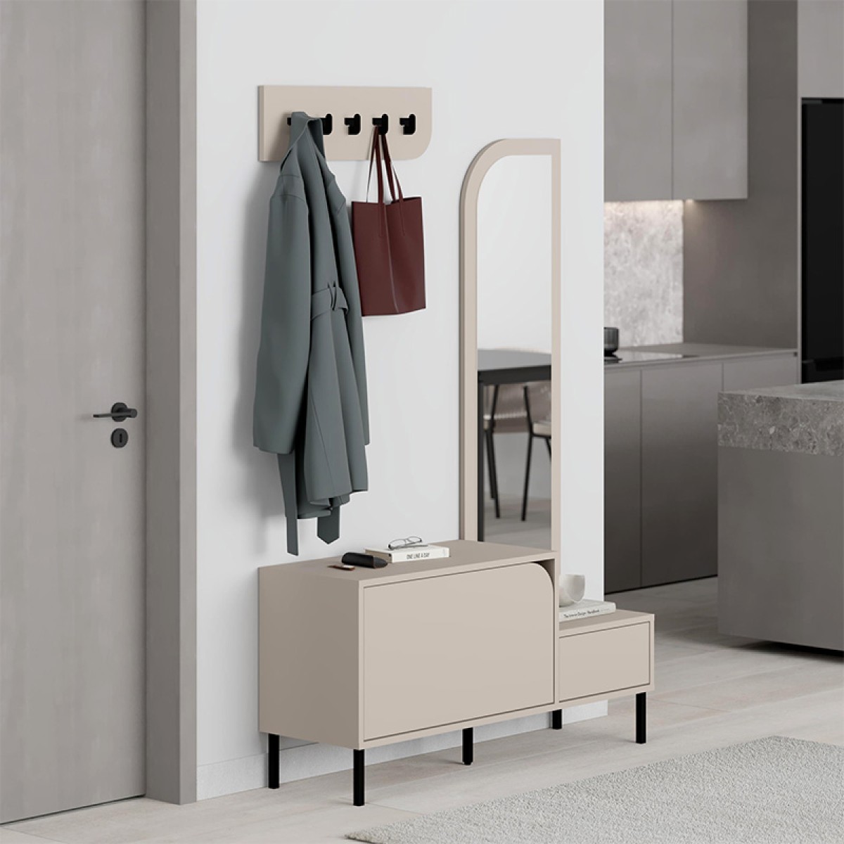 Έπιπλο εισόδου Mila Megapap με κρεμάστρα χρώμα sandstone120x37x171,6εκ.