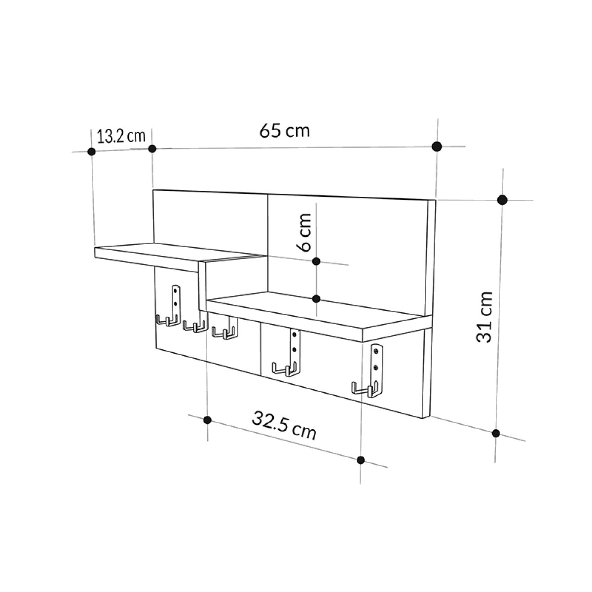 Κρεμάστρα τοίχου Harmon Megapap χρώμα sapphire oak - λευκό 65x15x31εκ.