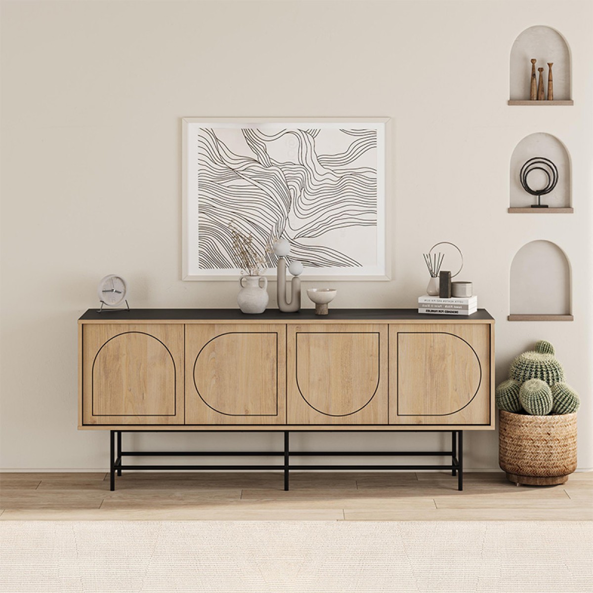 Μπουφές Joji Megapap χρώμα sapphire oak - silky black 186,8x40x77,6εκ.