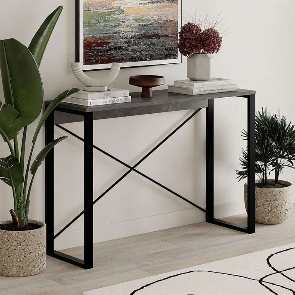 Κονσόλα Archie Megapap χρώμα γκρι ρετρό - μαύρο 110x35x75εκ.