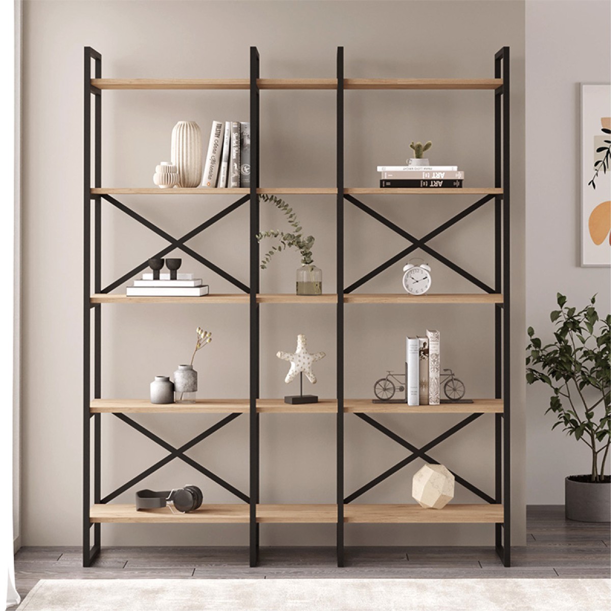 Βιβλιοθήκη Dusan Megapap χρώμα sepet oak 143,5x30x175εκ.