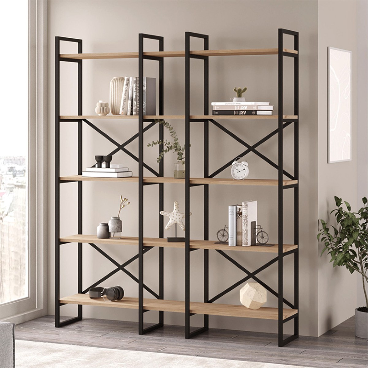 Βιβλιοθήκη Dusan Megapap χρώμα sepet oak 143,5x30x175εκ.