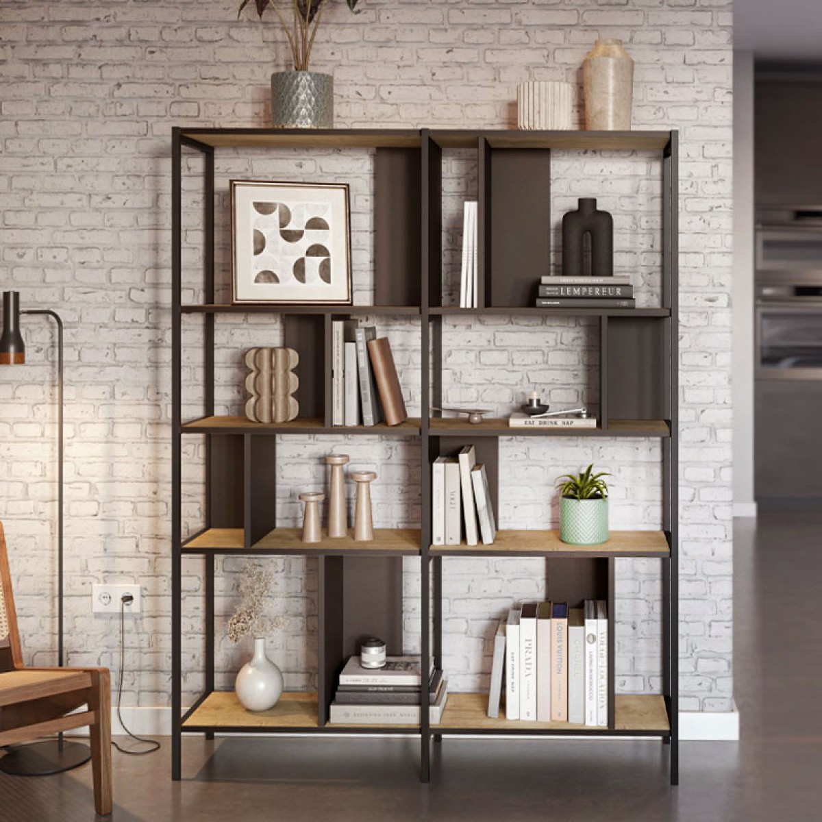 Βιβλιοθήκη Maxi Megapap χρώμα sapphire oak - silky black 144x35x175εκ.