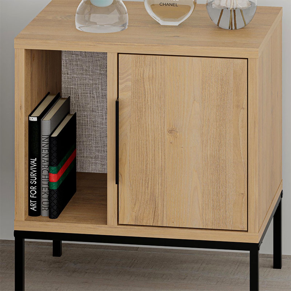Κομοδίνο Glynn Megapap χρώμα saphhire oak 45x35x50εκ.