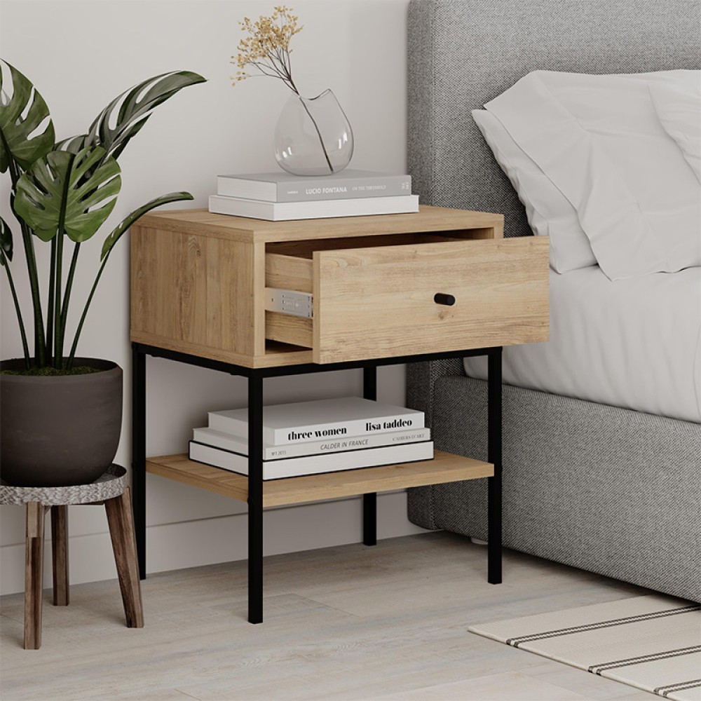 Κομοδίνο Lisa Megapap χρώμα saphhire oak 45x35x56εκ.