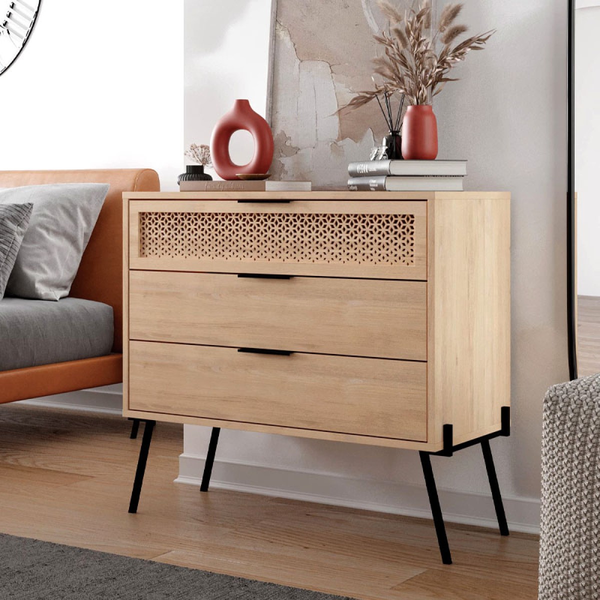 Συρταριέρα Naive Megapap χρώμα sapphire oak 93,1x40x83,1εκ.