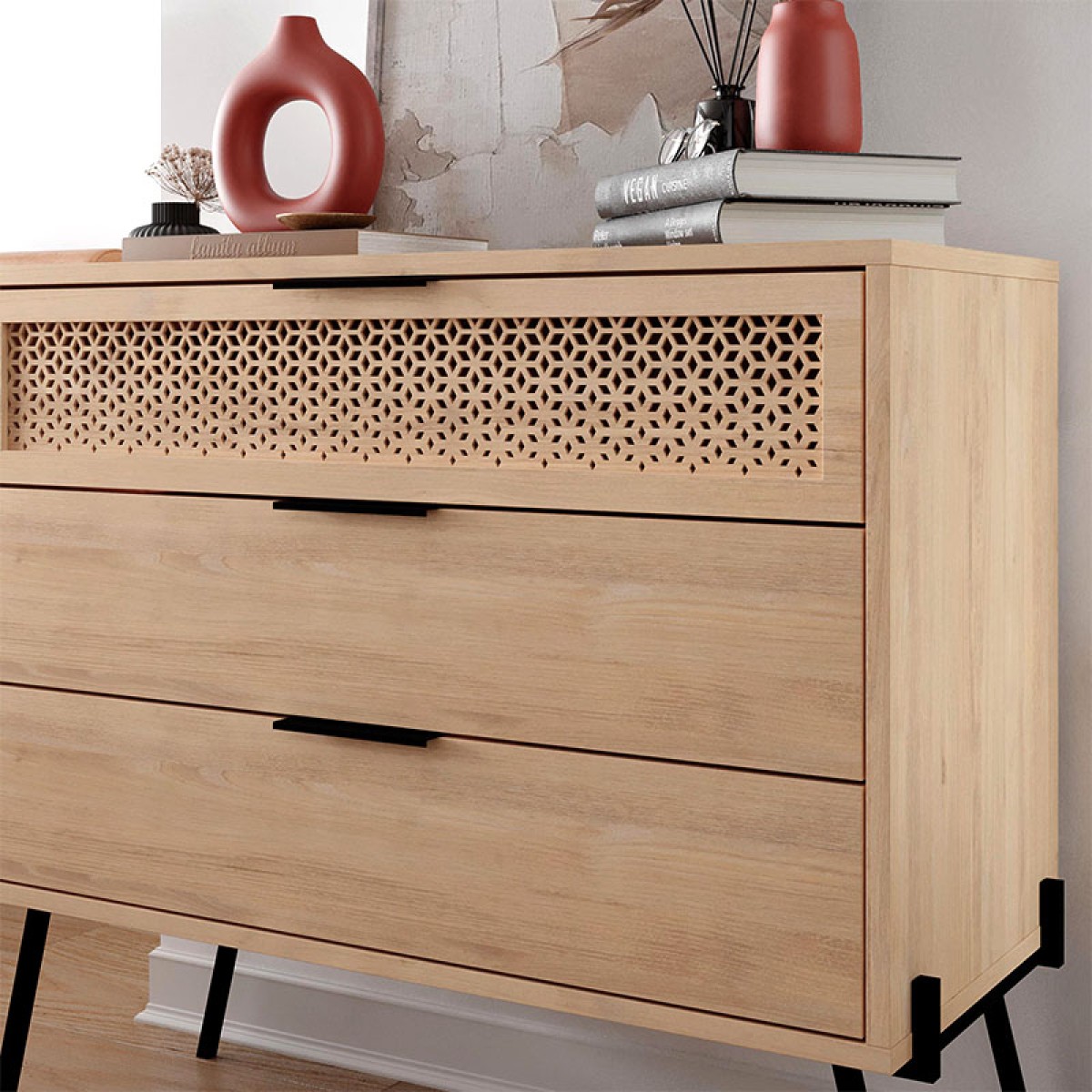 Συρταριέρα Naive Megapap χρώμα sapphire oak 93,1x40x83,1εκ.