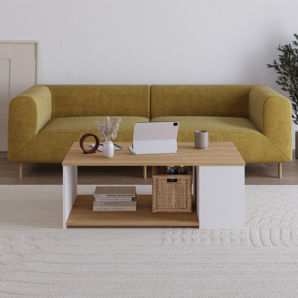 Τραπεζάκι σαλονιού Berg Megapap χρώμα sapphire oak - λευκό 110x60x40εκ.