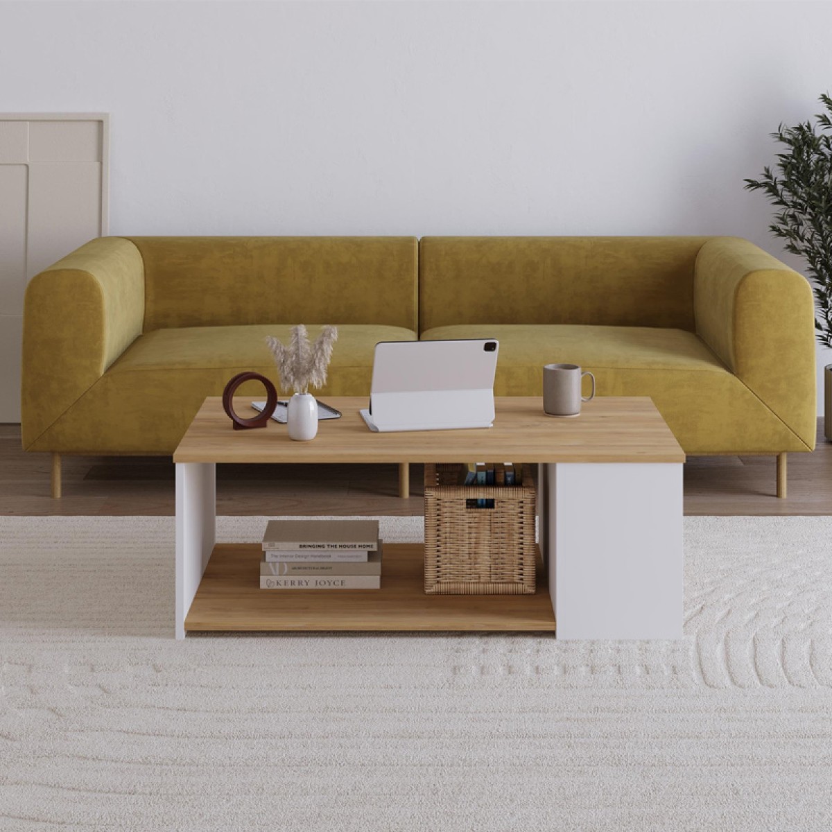 Τραπεζάκι σαλονιού Berg Megapap χρώμα sapphire oak - λευκό 110x60x40εκ.