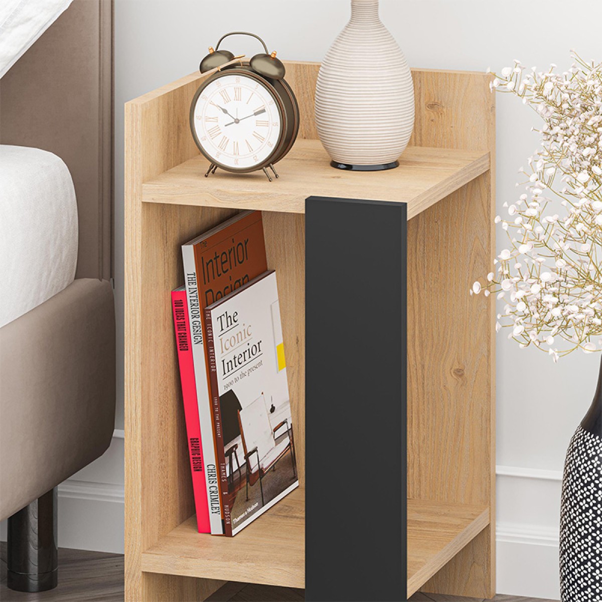 Κομοδίνο Elos Megapap αριστερό χρώμα saphhire oak - silky black 30x31,7x55εκ.