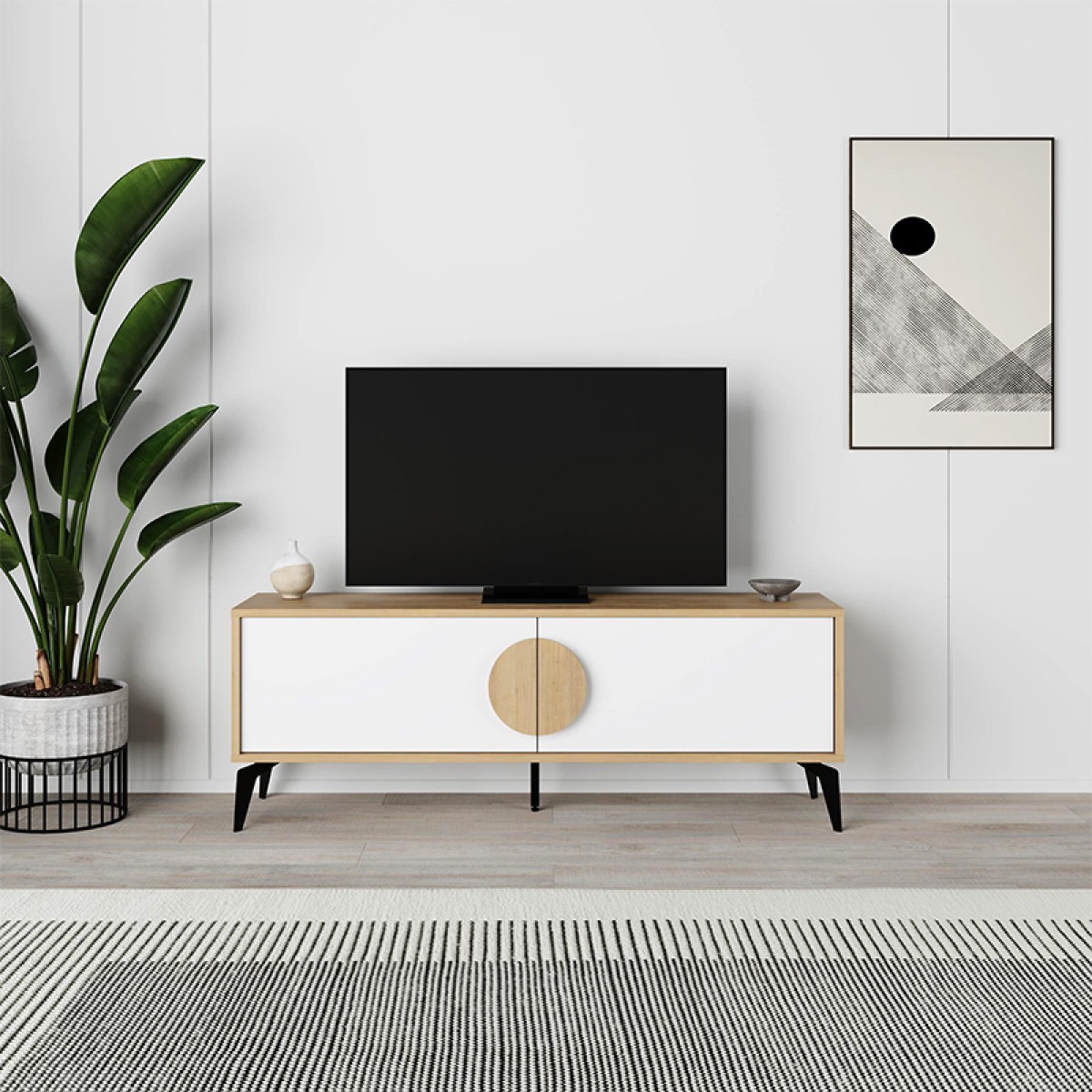 Έπιπλο τηλεόρασης Gora Megapap χρώμα sapphire oak - λευκό 140x35,6x51εκ.