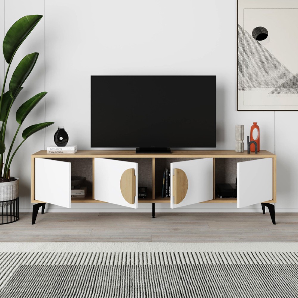 Έπιπλο τηλεόρασης Gora Megapap χρώμα sapphire oak - λευκό 180x35,6x51εκ.