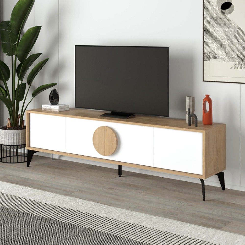 Έπιπλο τηλεόρασης Gora Megapap χρώμα sapphire oak - λευκό 180x35,6x51εκ.