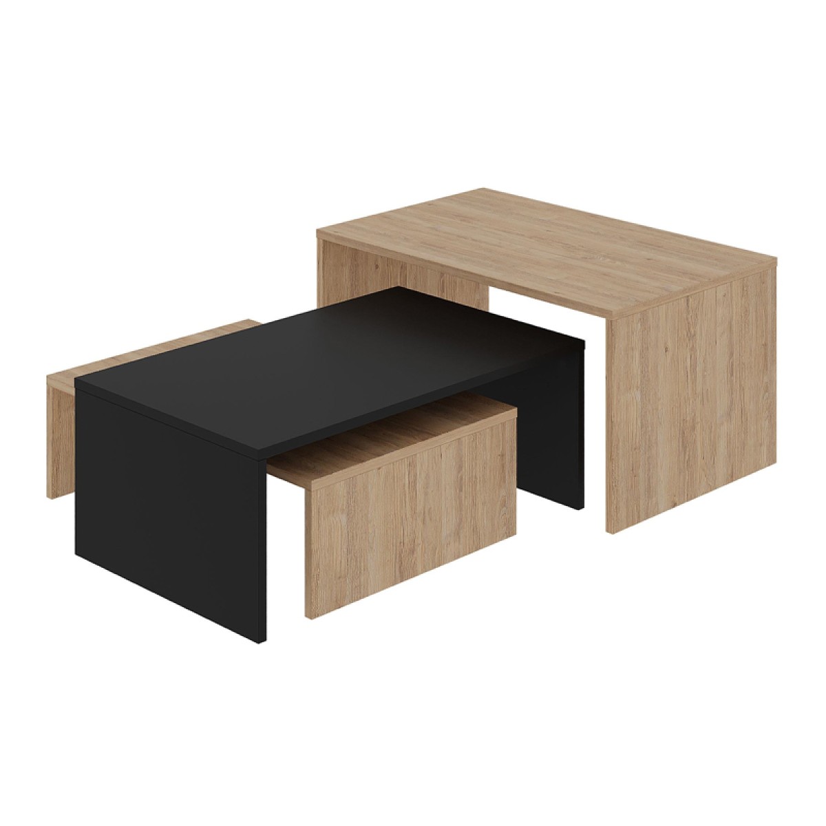 Τραπεζάκι σαλονιού σετ 3 τμχ. Kanta Megapap χρώμα sapphire oak - silky black 80x50x40,5εκ.