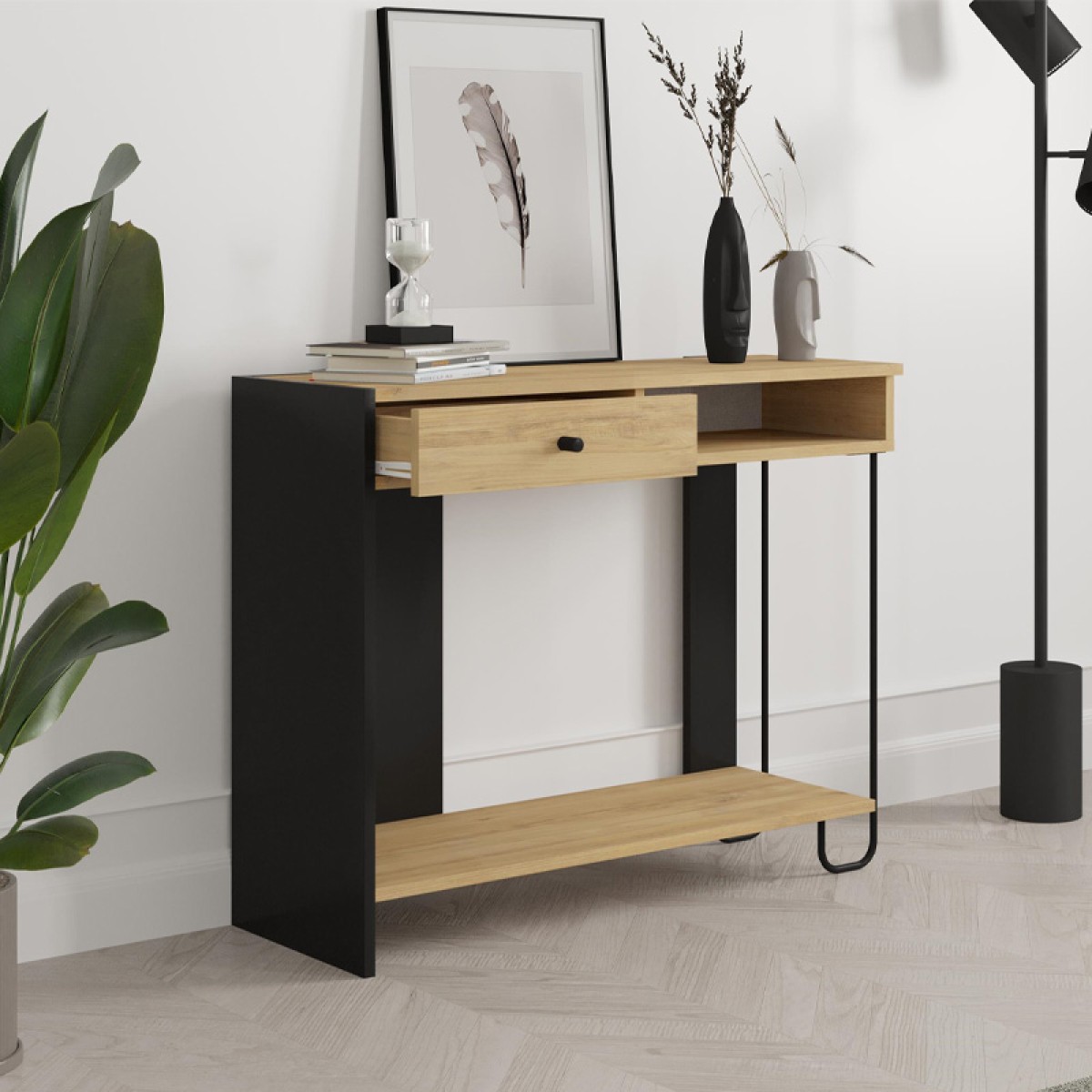 Κονσόλα Sirius Megapap χρώμα sapphire oak - silky black 100x35x79εκ.