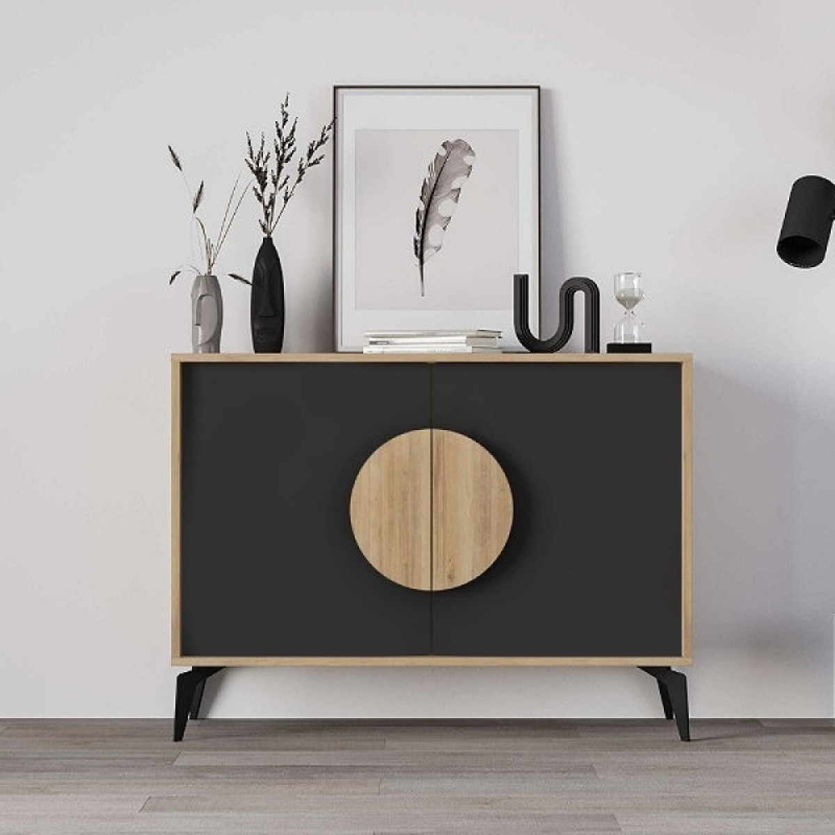 Μπουφές Gora Megapap χρώμα sapphire oak - silky black 110x40x82εκ.