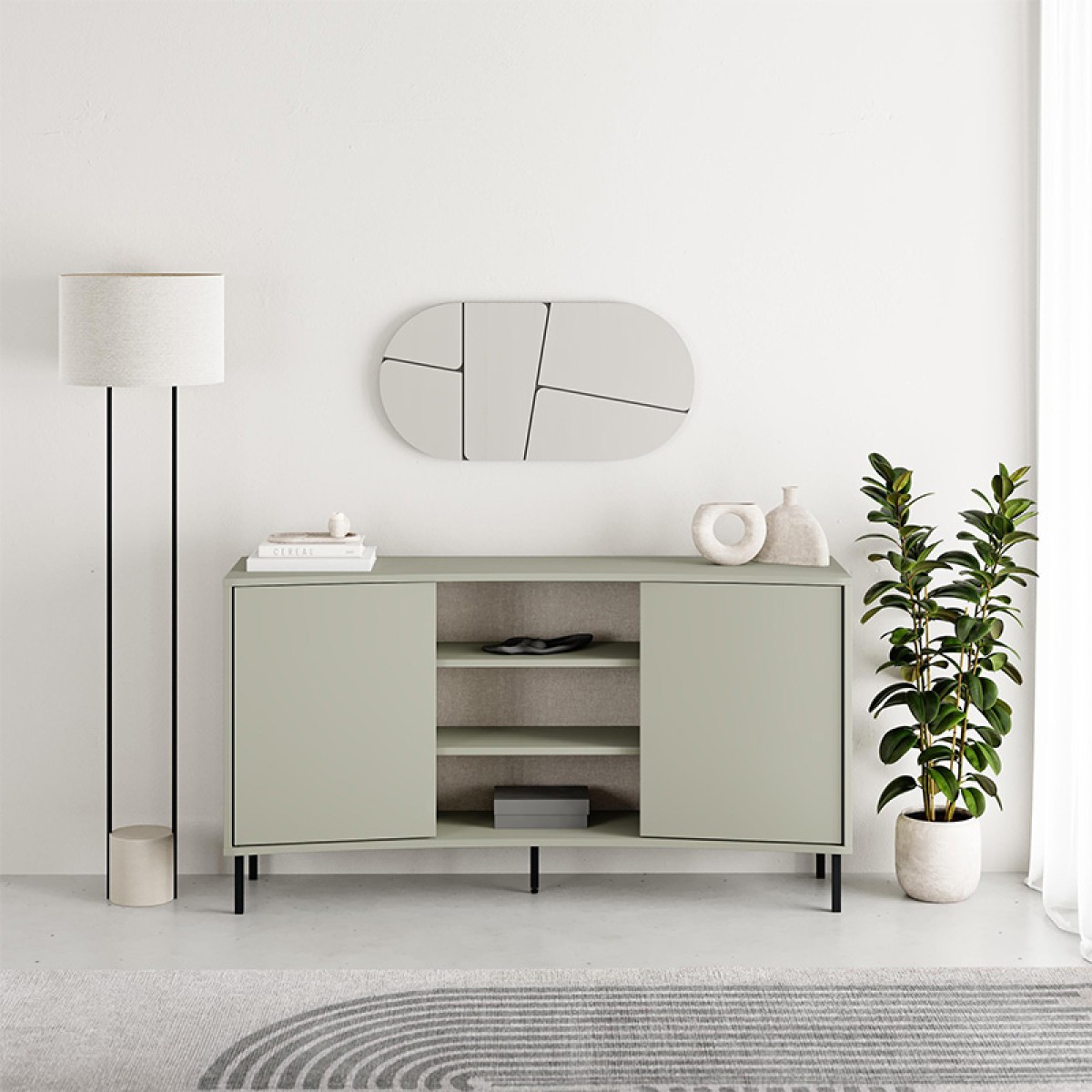 Μπουφές Frem Megapap χρώμα ash green 150x40x81εκ.