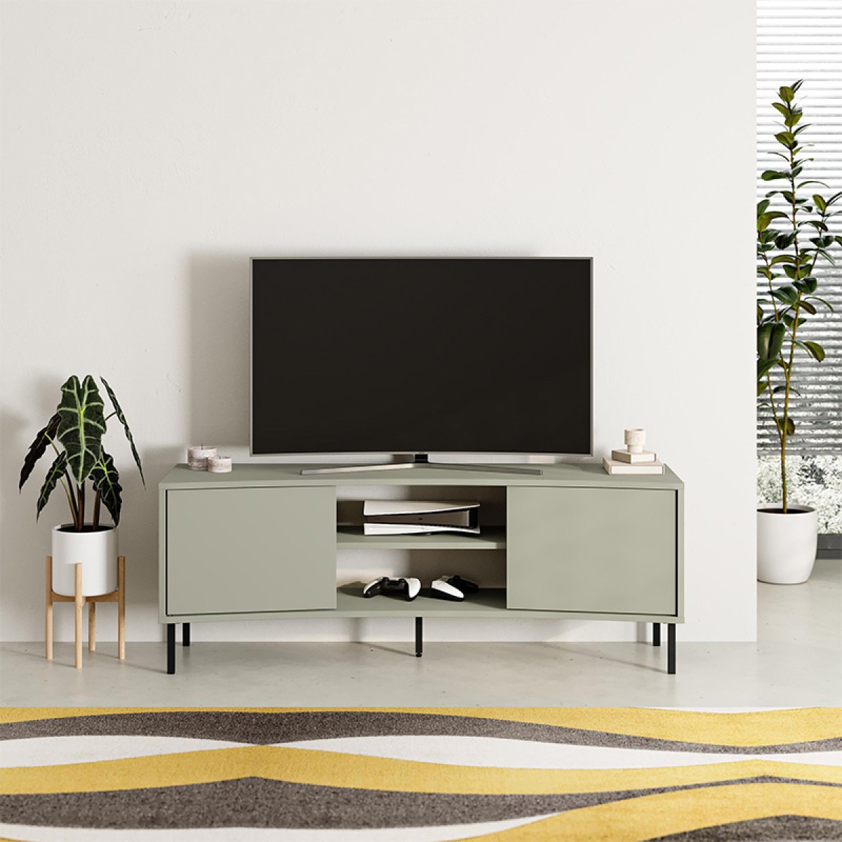 Έπιπλο τηλεόρασης Frem Megapap χρώμα ash green 150x40x55εκ.