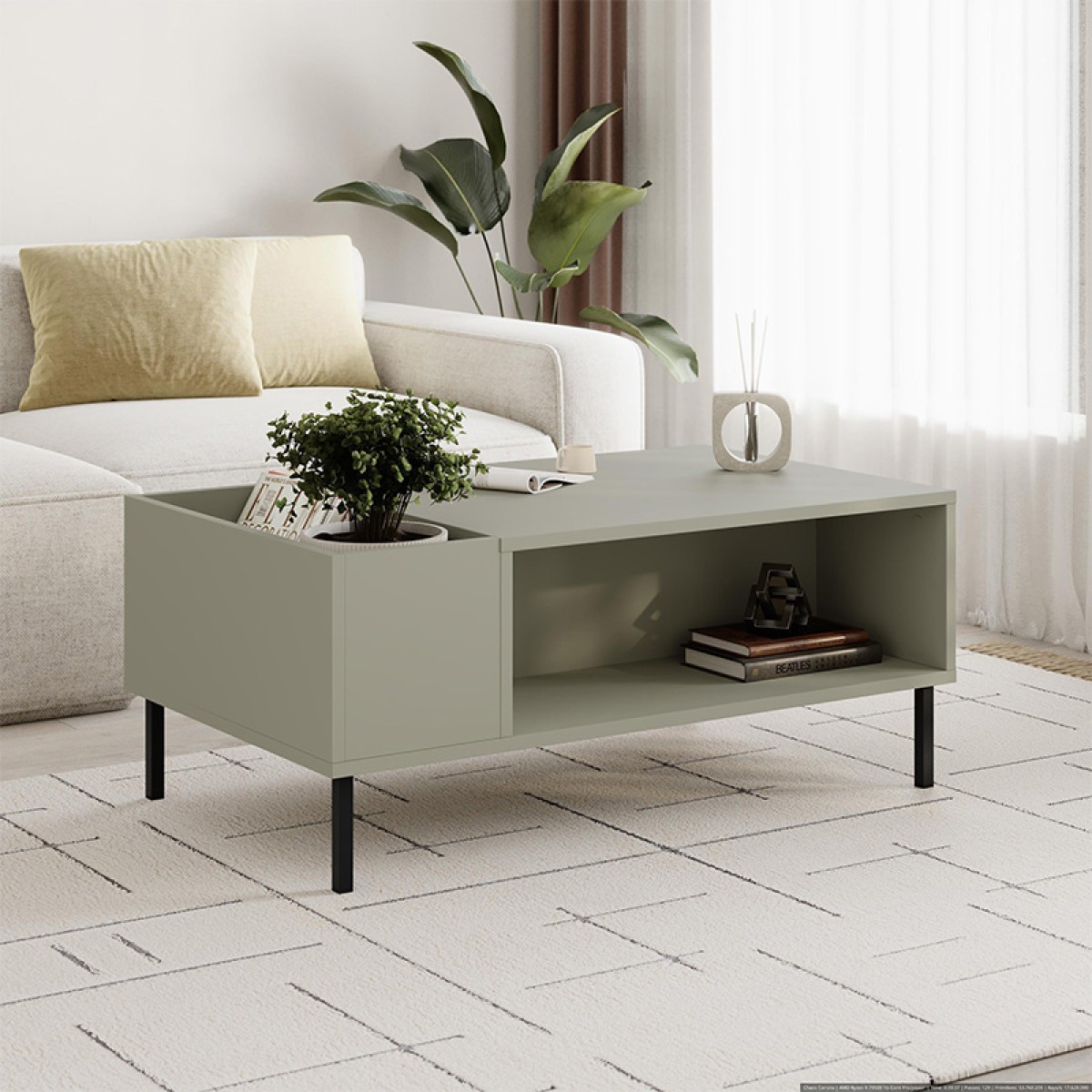 Τραπεζάκι σαλονιού Vena Megapap χρώμα ash green 100x60x42εκ.