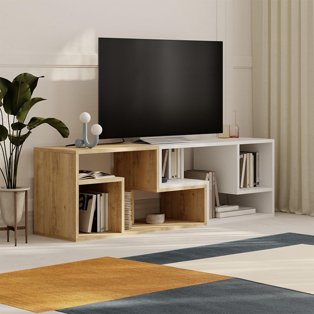 Έπιπλο τηλεόρασης Glis Megapap πολυμορφικό χρώμα sapphire oak - λευκό 145x35x44,8εκ.