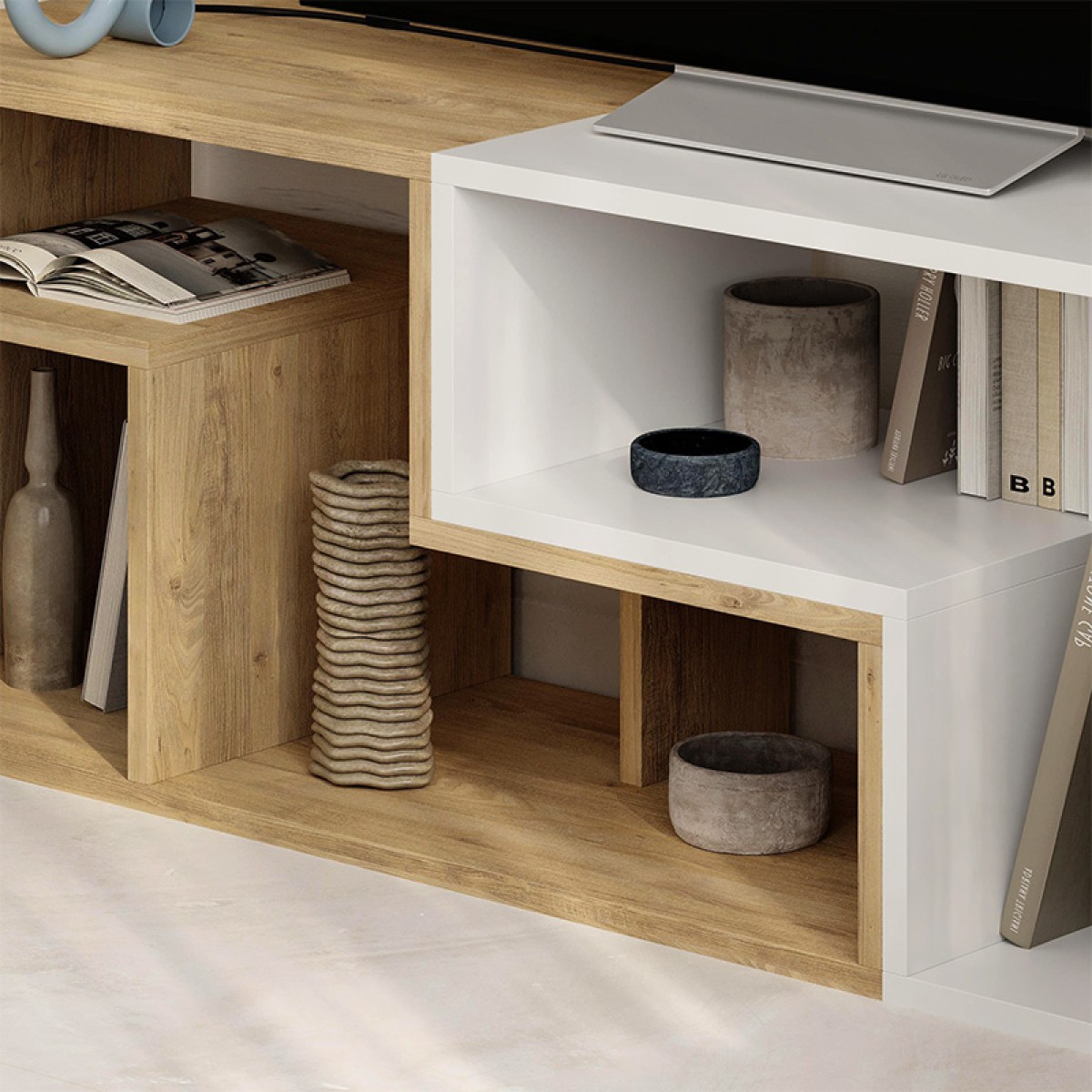 Έπιπλο τηλεόρασης Glis Megapap πολυμορφικό χρώμα sapphire oak - λευκό 145x35x44,8εκ.