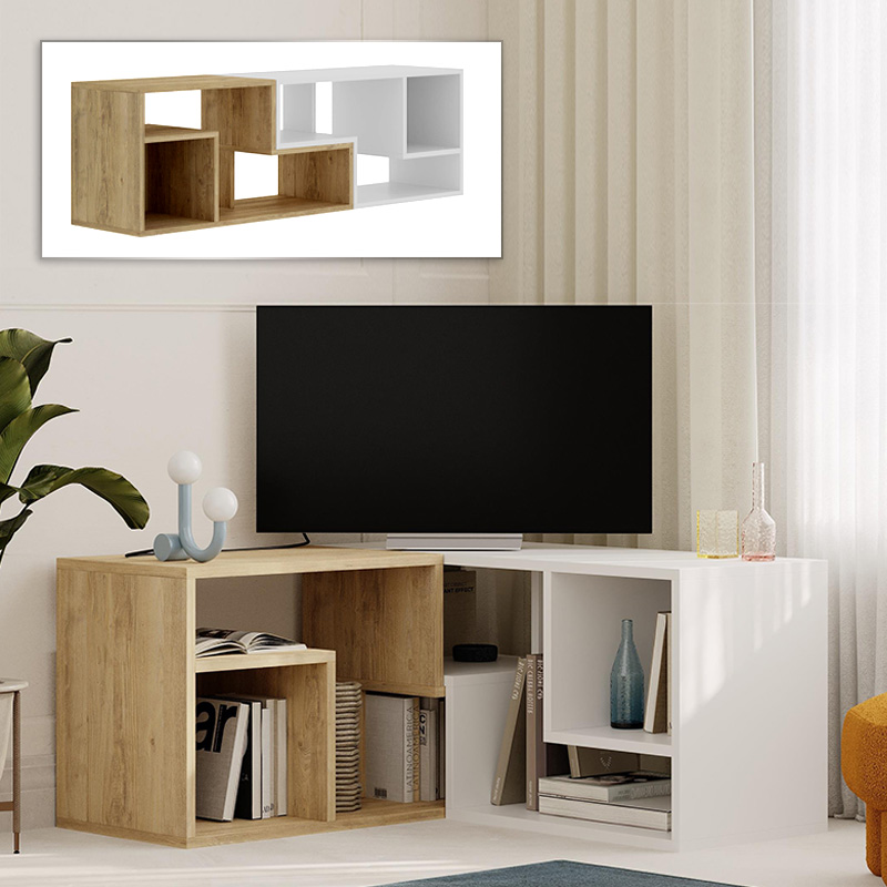 Έπιπλο τηλεόρασης Glis Megapap πολυμορφικό χρώμα sapphire oak - λευκό 145x35x44,8εκ.