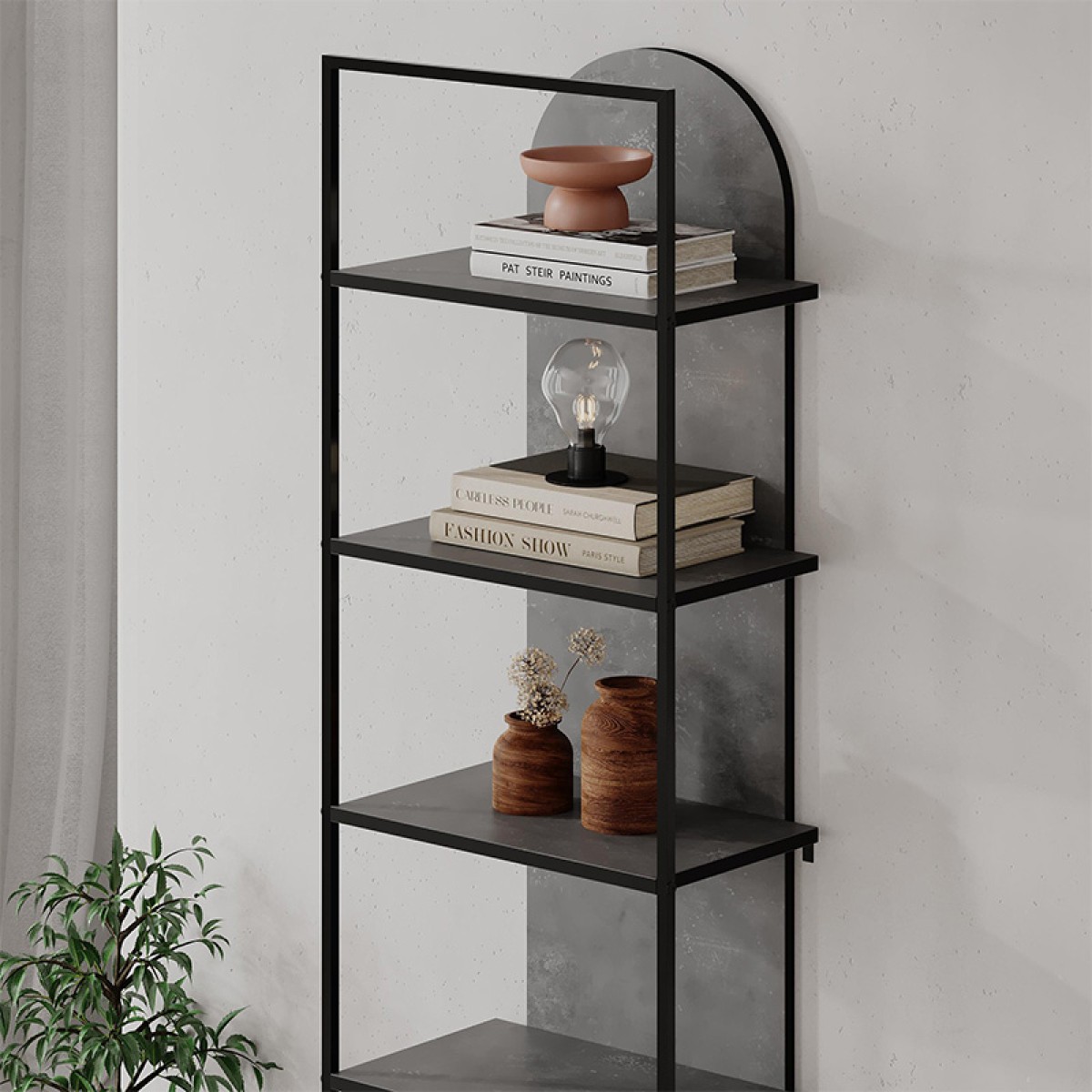 Βιβλιοθήκη Archy Megapap χρώμα γκρι ρετρό 53x31,7x180εκ.