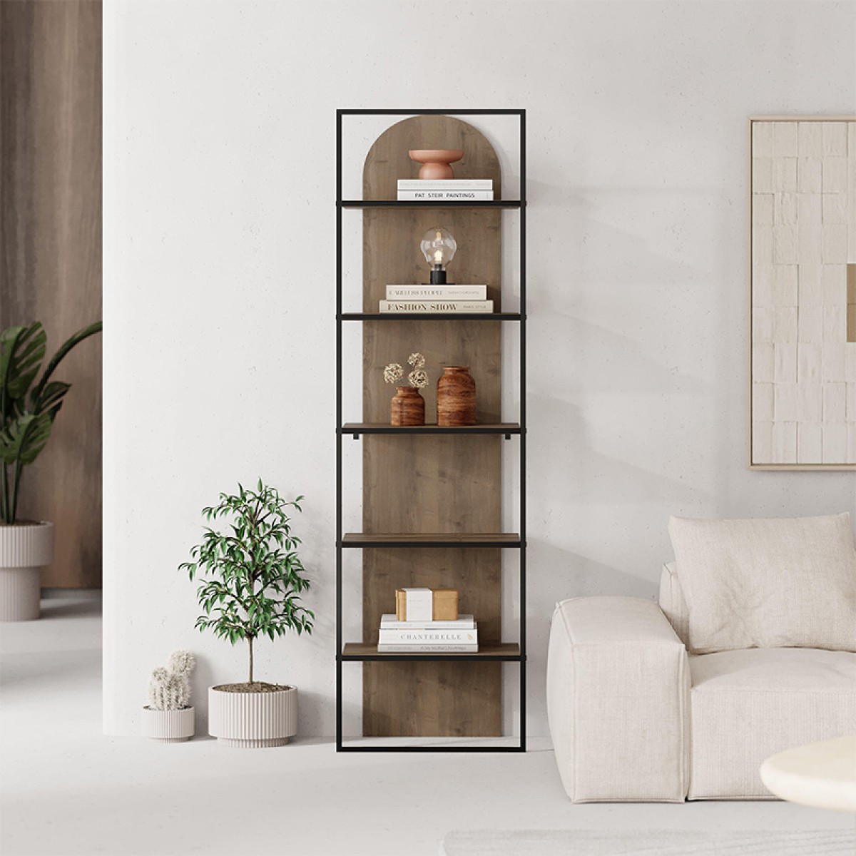 Βιβλιοθήκη Archy Megapap χρώμα ανοιχτό καρυδί 53x31,7x180εκ.