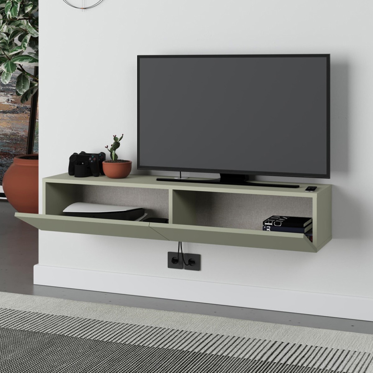 Έπιπλο τηλεόρασης επιτοίχιο Francy Megapap χρώμα ash green 135x31,7x25εκ.