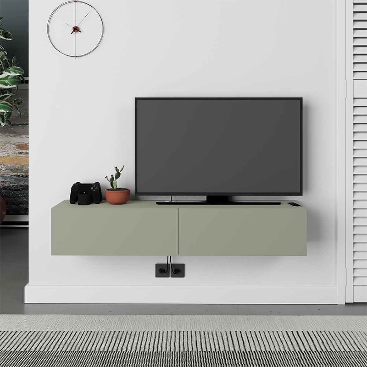 Έπιπλο τηλεόρασης επιτοίχιο Francy Megapap χρώμα ash green 135x31,7x25εκ.