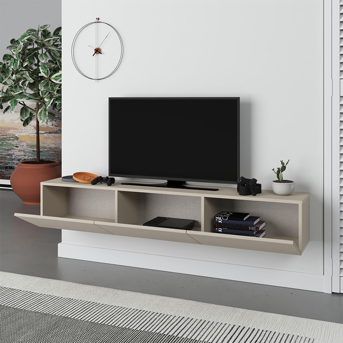 Έπιπλο τηλεόρασης επιτοίχιο Francy Megapap χρώμα sandstone 180x30x30εκ.