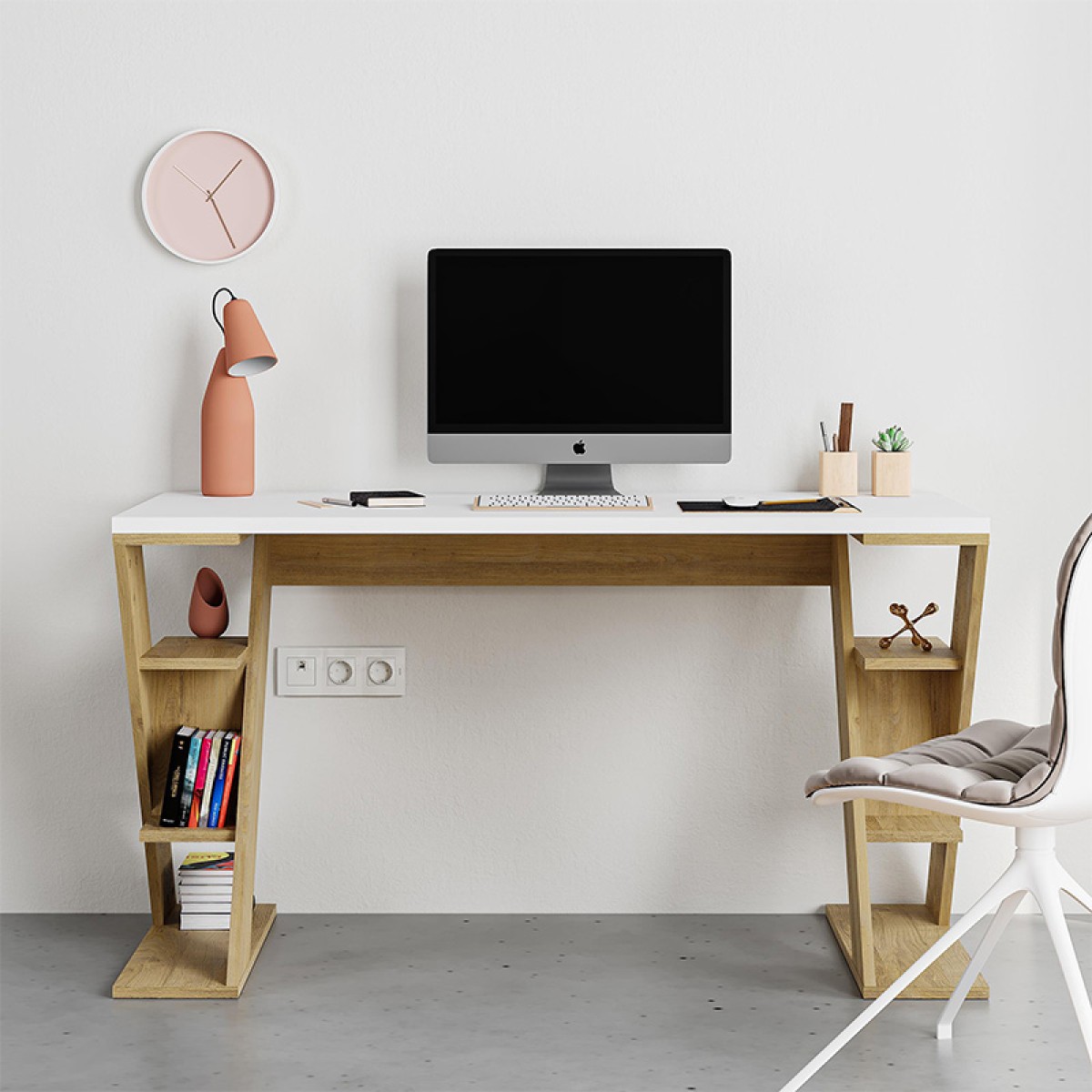 Γραφείο εργασίας Papillon Megapap χρώμα sapphire oak - λευκό 137x60x75εκ