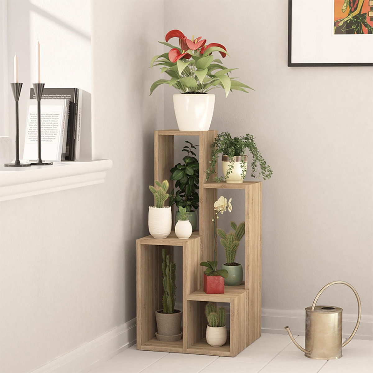 Ραφιέρα - Ανθοστήλη Sule Megapap χρώμα sapphire oak 84x20x89εκ.