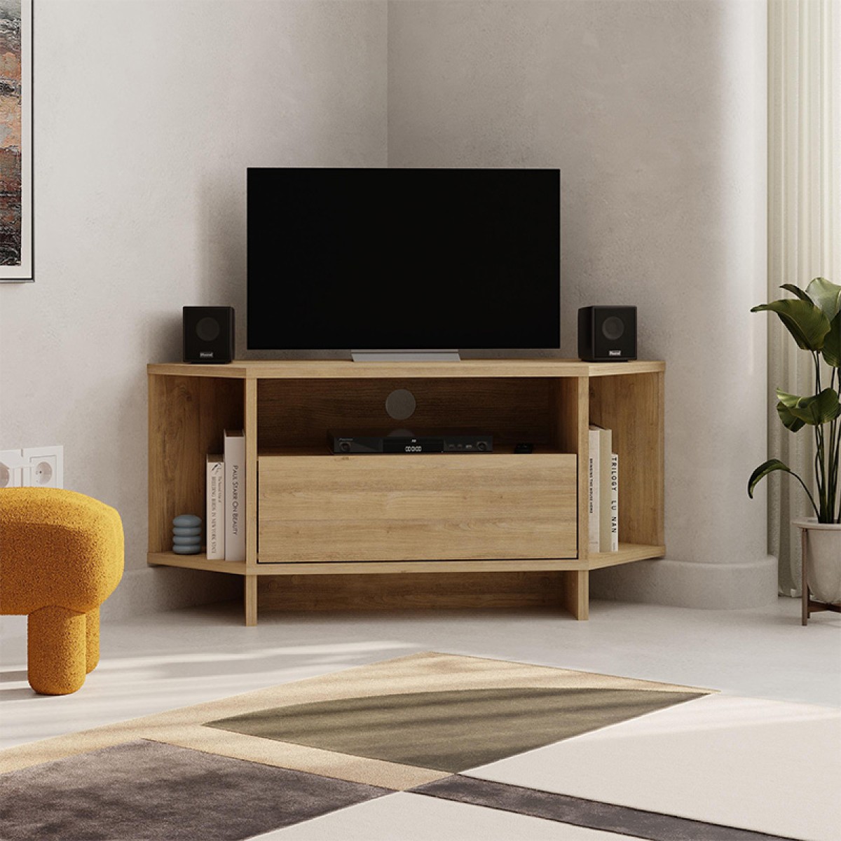 Έπιπλο τηλεόρασης γωνιακό Viva Megapap χρώμα sapphire oak 95,7x35,4x45εκ.