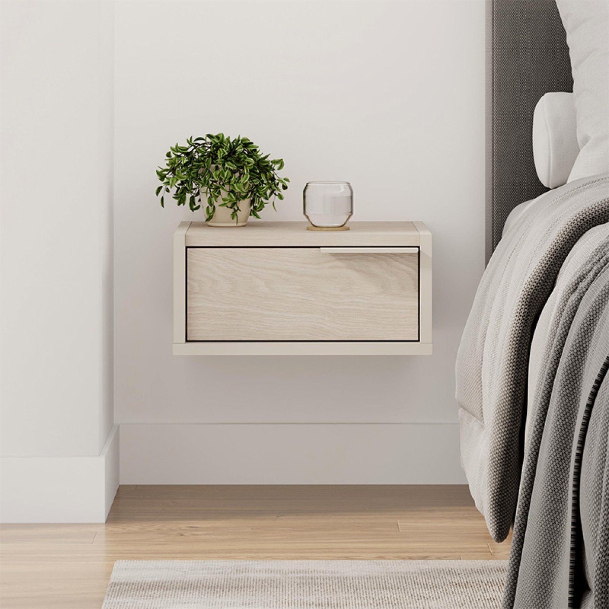 Κομοδίνο επιτοίχιο Eco Megapap χρώμα sandstone - light oak 40x33x18,5εκ.